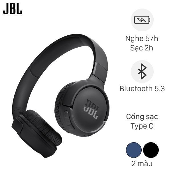 Tai nghe Chụp Tai JBL Tune 520BT màu đen, âm bass mạnh mẽ