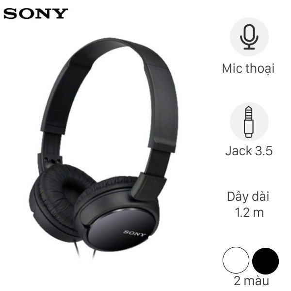 Tai nghe chụp tai Sony MDR-ZX110AP màu đen, thiết kế hiện đại