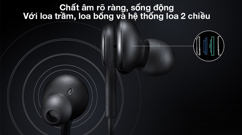 Tai nghe có dây Samsung IA500 màu đen với hệ thống loa 2 chiều