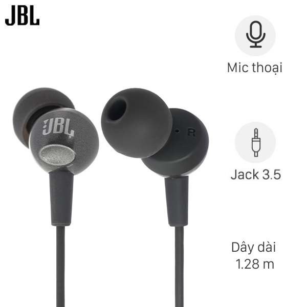 Tai nghe JBL C200 SIU in-ear màu đen với nhiều kích cỡ đệm tai