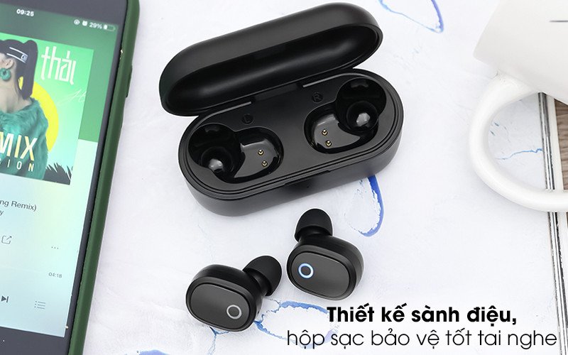 Tai nghe Mozard TS13 đen với thiết kế True Wireless nhỏ gọn, hiện đại