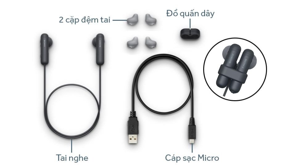 Tai nghe quàng cổ Sony WI-SP500 thiết kế nhỏ gọn, chống nước IPX4