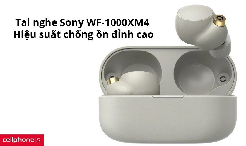 Tai nghe Sony WF-1000XM4 màu đen hiển thị chi tiết màng loa 6mm