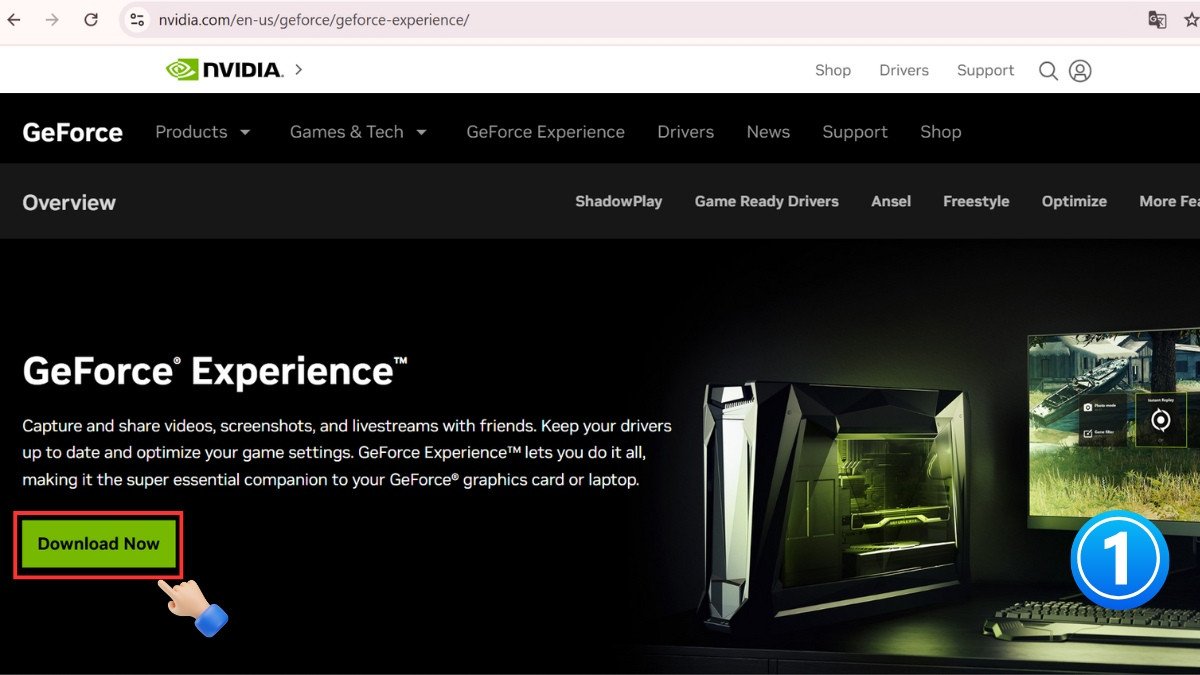 Tải NVIDIA GeForce Experience để cập nhật và quản lý driver card màn hình NVIDIA