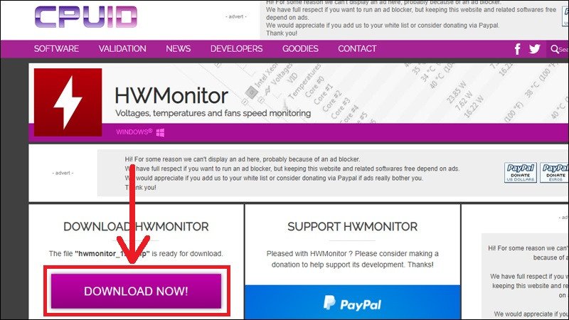 Tải phần mềm CPUID HWMonitor để xem tuổi thọ pin laptop