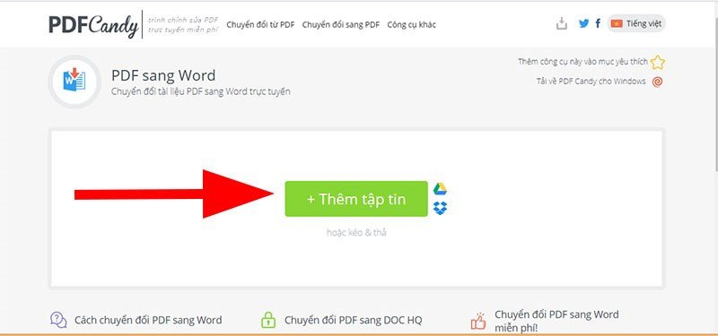 Tải tệp PDF lên PDF Candy để chuyển sang Word