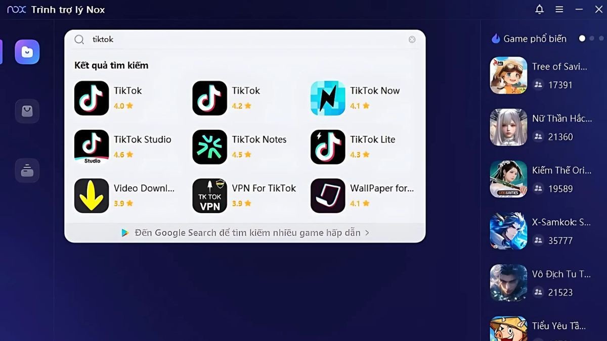 Tải TikTok qua giả lập NoxPlayer trên laptop Windows 10