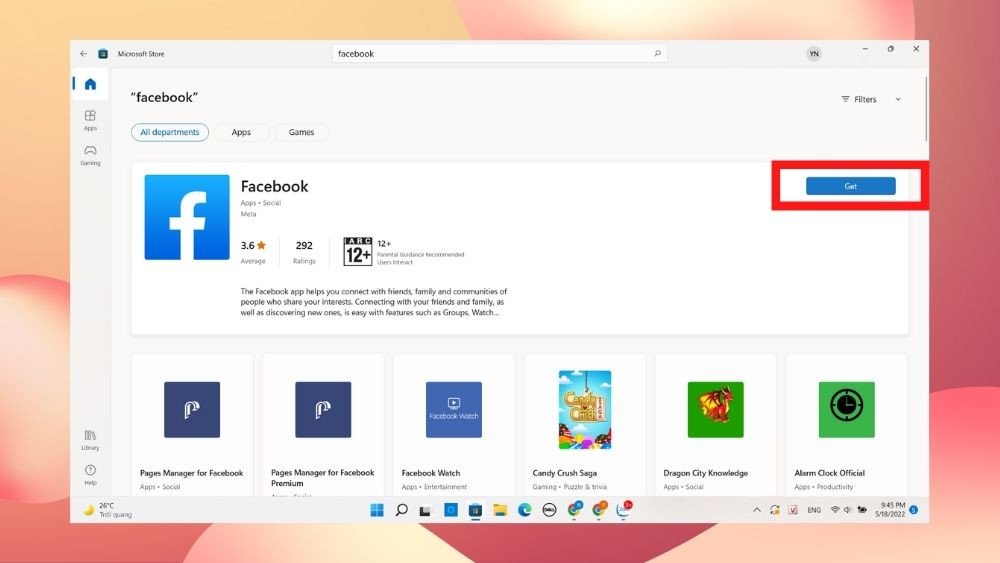 Tải ứng dụng Facebook từ Microsoft Store