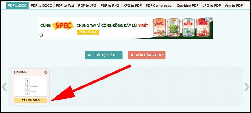 Tải xuống tệp Word sau khi chuyển từ PDF trên PDF2DOC