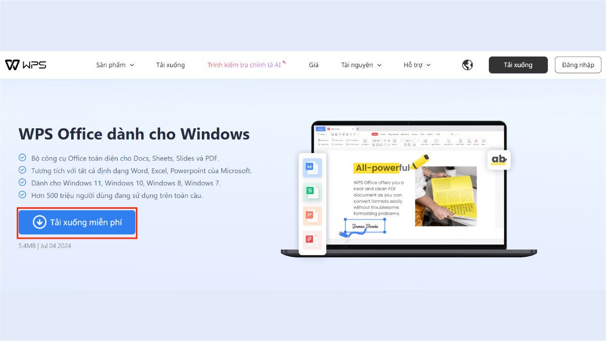 Tải xuống WPS Office miễn phí về laptop