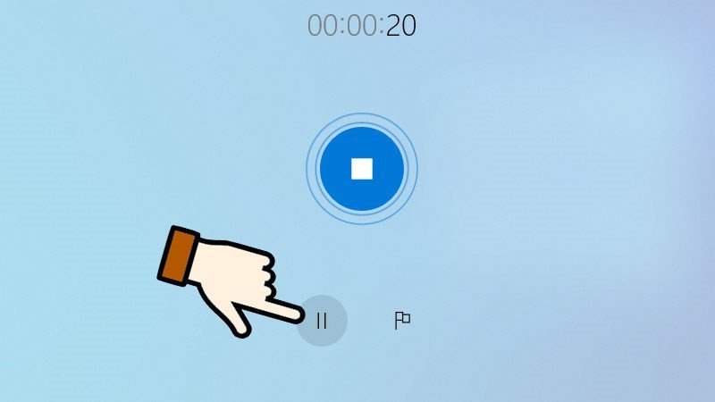 Tạm dừng ghi âm trên laptop Win 10 bằng biểu tượng Pause