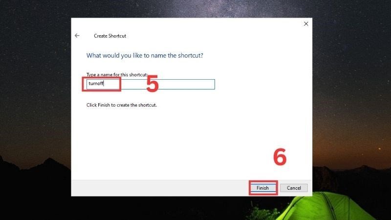 Tạo lối tắt để hẹn giờ tắt laptop Win 11