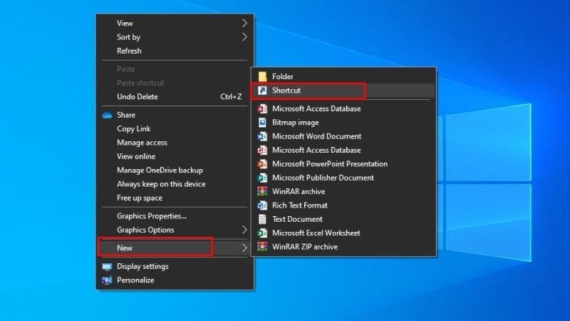 Tạo lối tắt mới trên màn hình chính laptop qua menu chuột phải