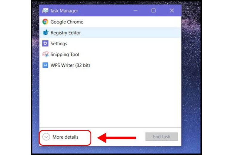 Task Manager hiển thị các ứng dụng đang chạy ngầm trên laptop