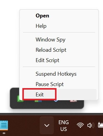Tắt AutoHotKey từ thanh taskbar