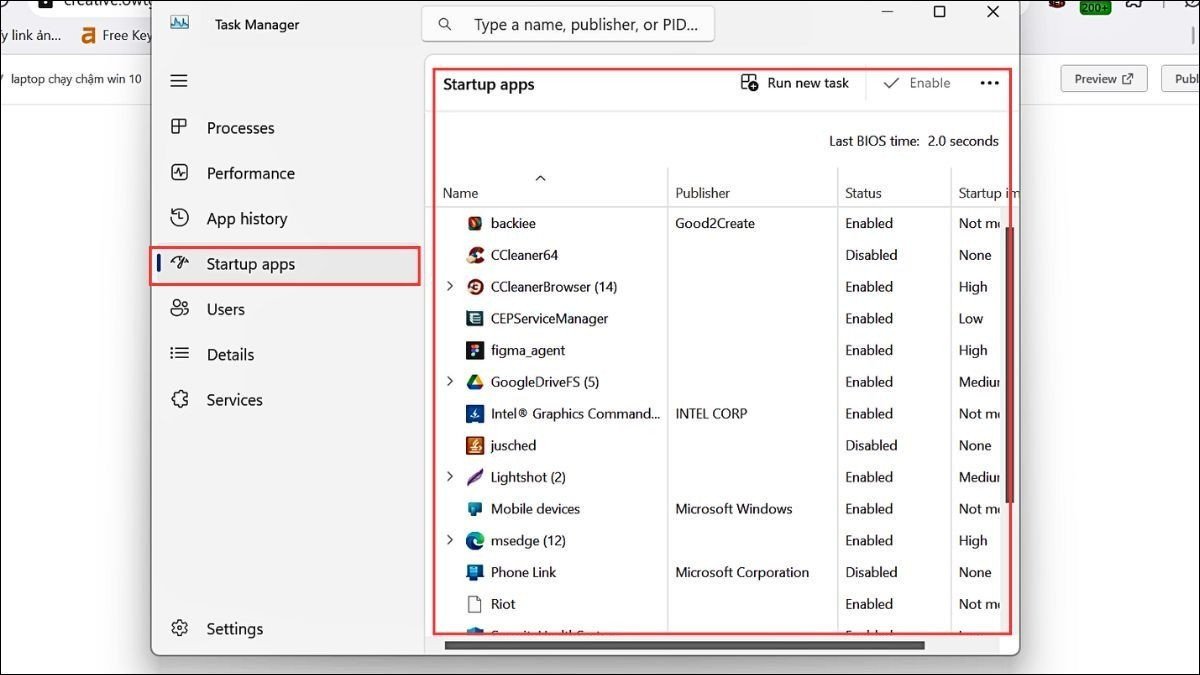 Tắt các chương trình khởi động cùng Windows để tăng tốc laptop