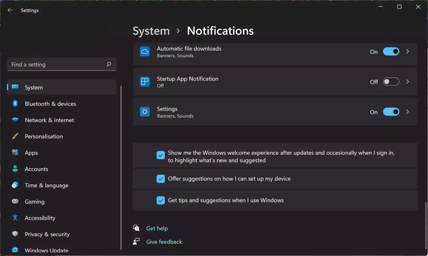Tắt các tùy chọn gợi ý và thông báo trong Windows 11