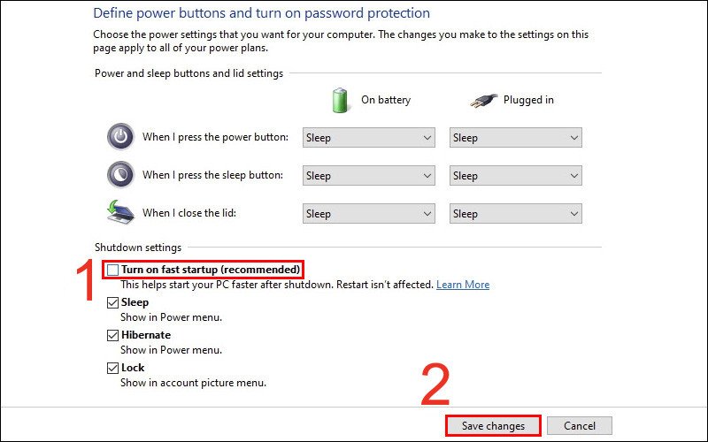 Tắt chế độ khởi động nhanh Fast Startup