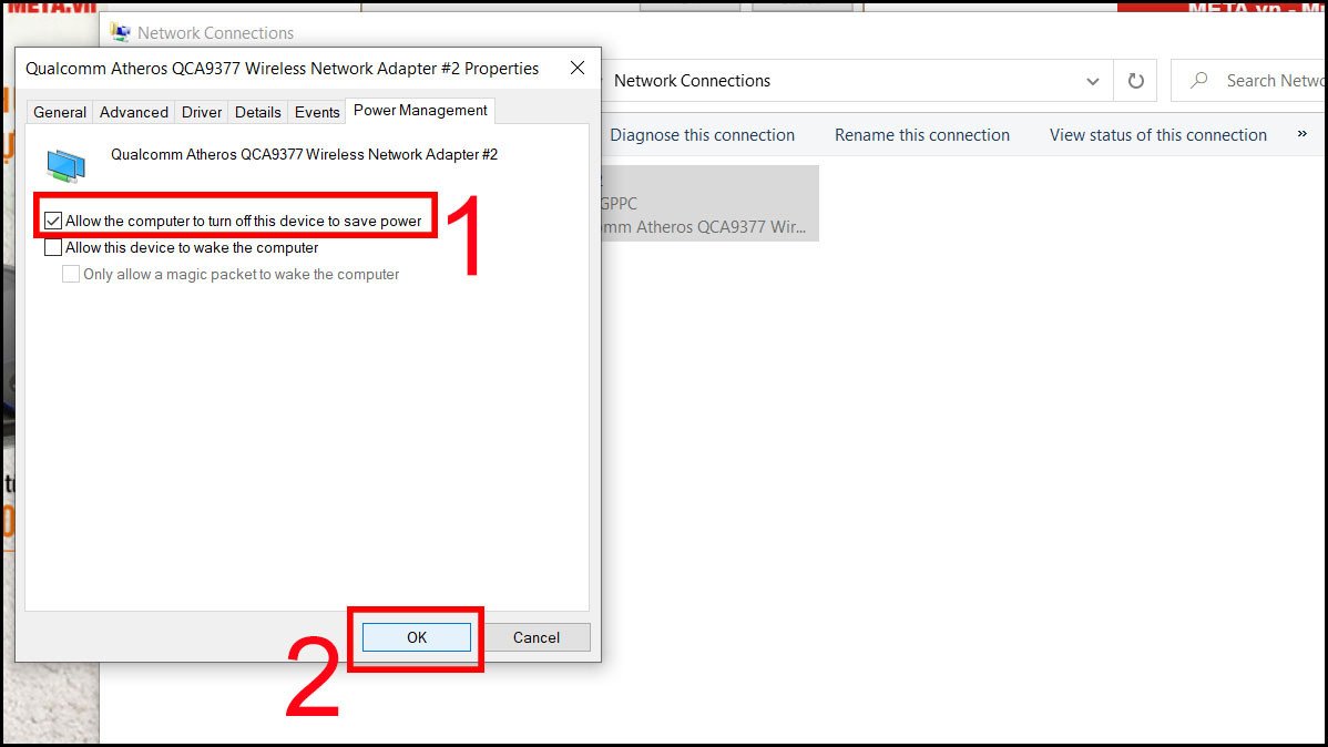 tắt chế độ tiết kiệm pin cho card wifi laptop