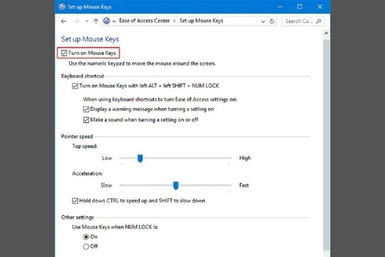 Tắt chức năng chuột bằng bàn phím