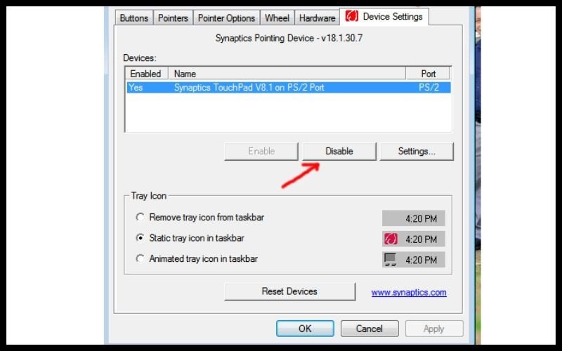 Tắt chức năng chuột cảm ứng laptop HP trong cài đặt thiết bị trỏ
