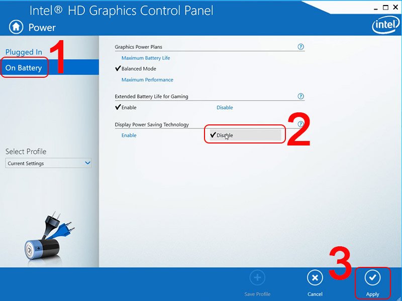 Tắt công nghệ tiết kiệm năng lượng màn hình của Intel