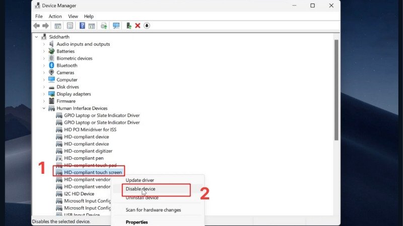 Tắt HID-Compliant Touch Screen để vô hiệu hóa cảm ứng