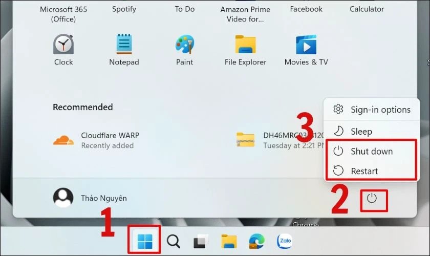 Tắt hoặc khởi động lại laptop Win 10 để hủy lệnh hẹn giờ
