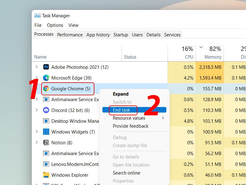 Tắt ứng dụng Chrome đang chạy để thoát ra màn hình chính laptop