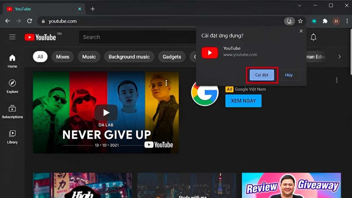Thành công cài đặt ứng dụng YouTube về laptop miễn phí trên Windows 11