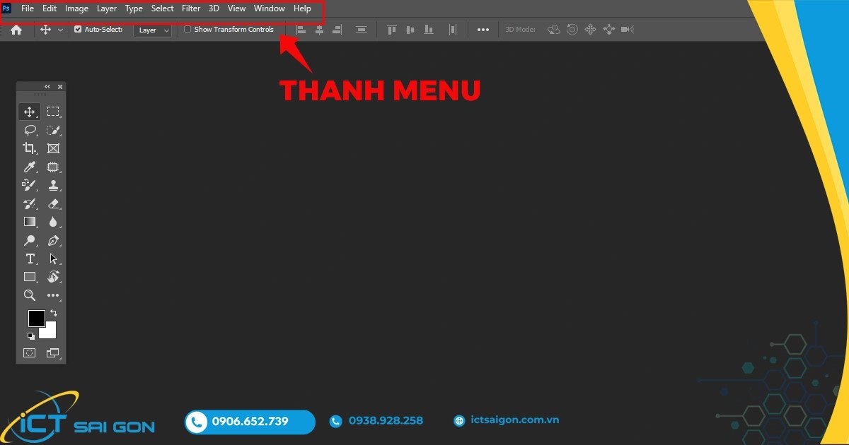 Thanh Menu của Photoshop trên laptop
