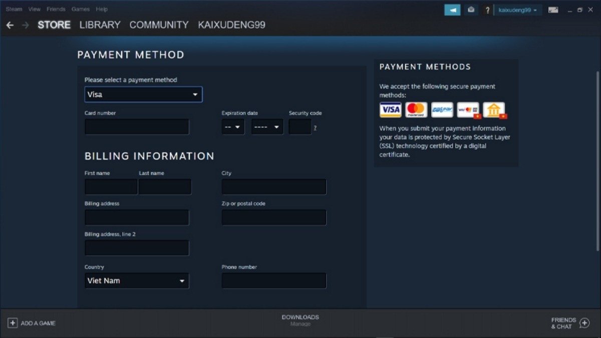 Thanh toán và cài đặt game từ nền tảng Steam trên laptop Win 10