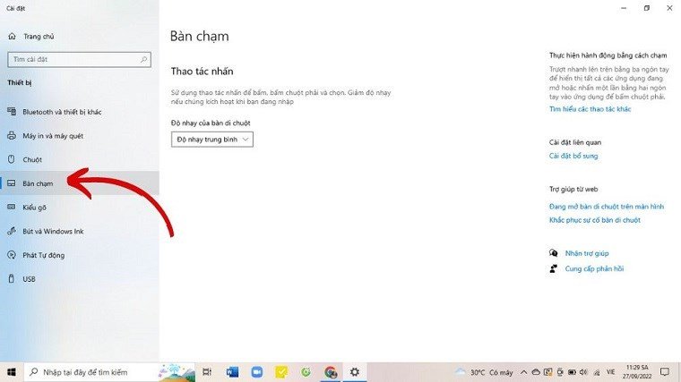 Thanh trượt bật/tắt touchpad trong cài đặt Windows, biểu thị việc bật lại chức năng cảm ứng chuột laptop