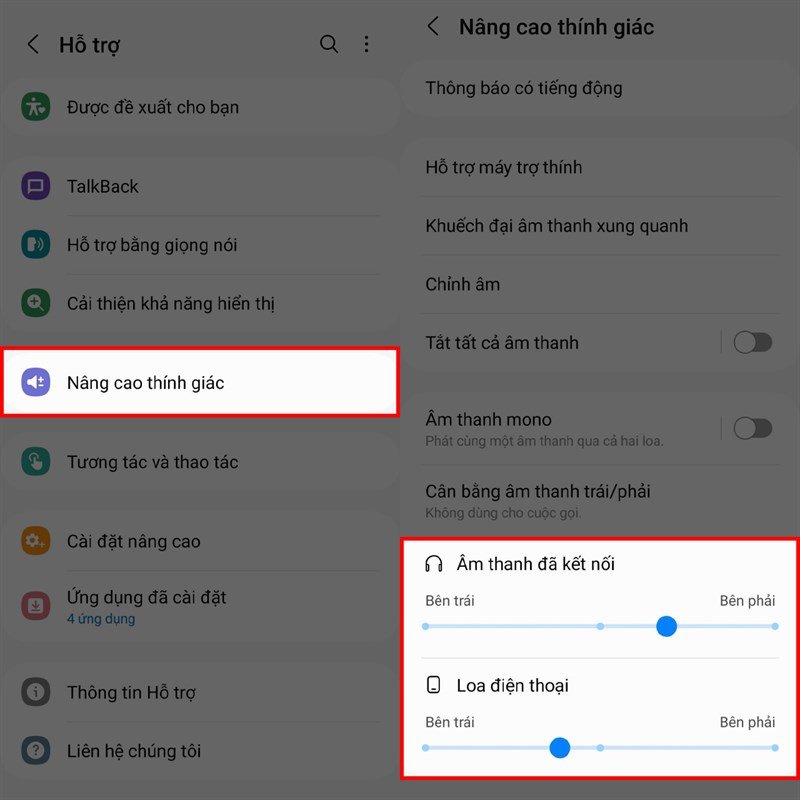 Thanh trượt cân bằng âm lượng cho tai nghe và loa trên Android