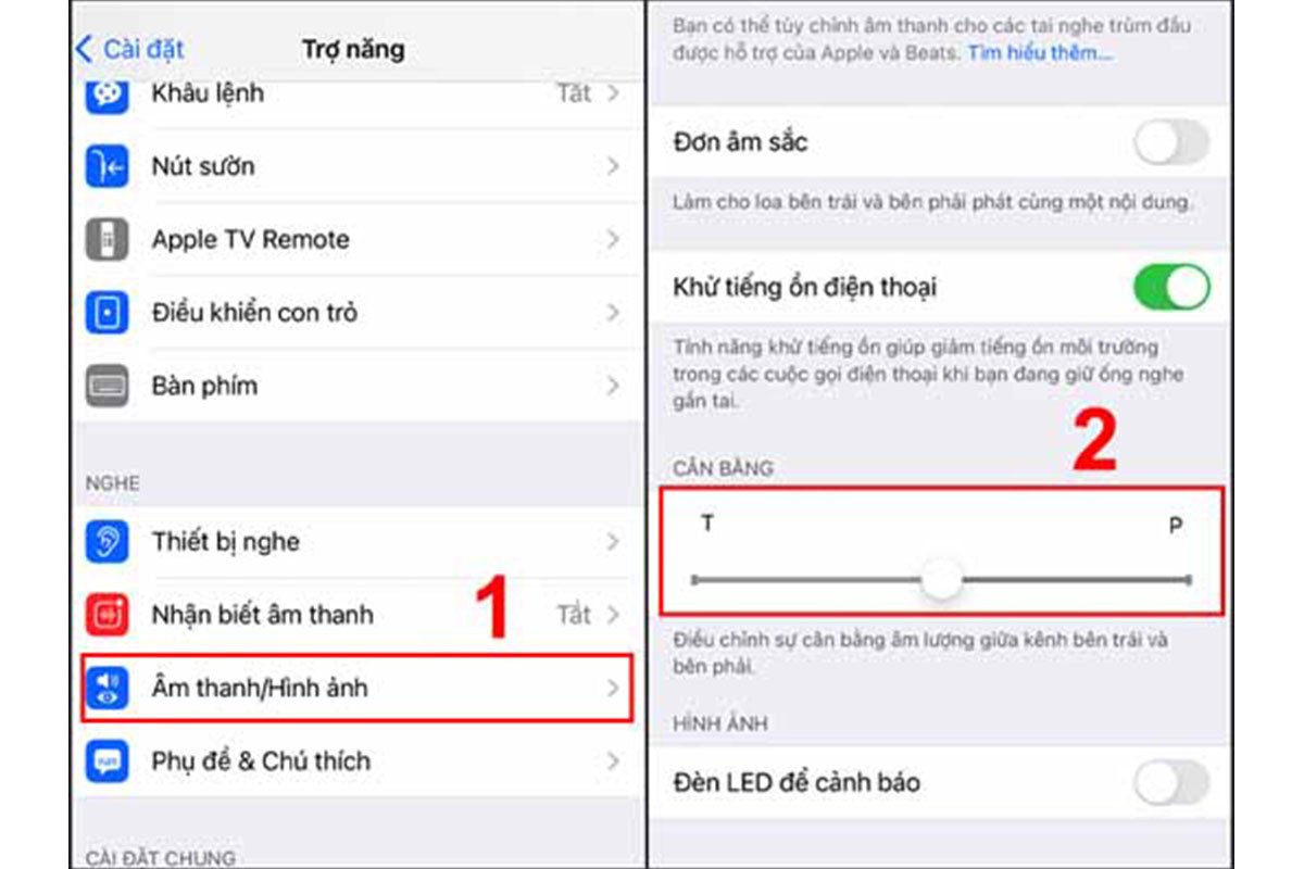 Thanh trượt cân bằng âm thanh trên iPhone khi AirPod một bên không kết nối được