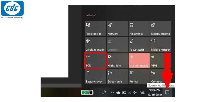Thanh trượt điều chỉnh độ sáng màn hình laptop Dell