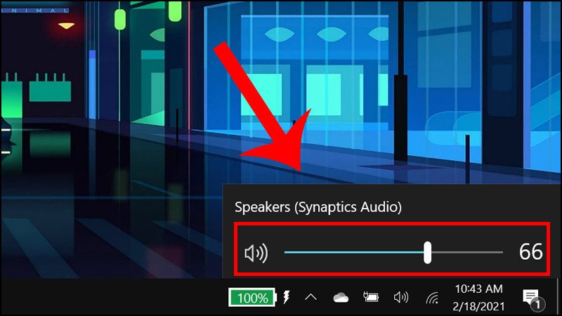 Thanh trượt điều chỉnh mức độ âm thanh trên laptop qua biểu tượng loa