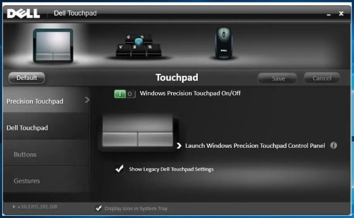 Thanh trượt tắt bật Windows Precision Touchpad trong ứng dụng Dell Touchpad