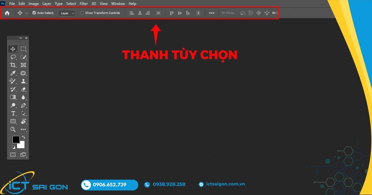 Thanh tùy chọn công cụ trong Adobe Photoshop