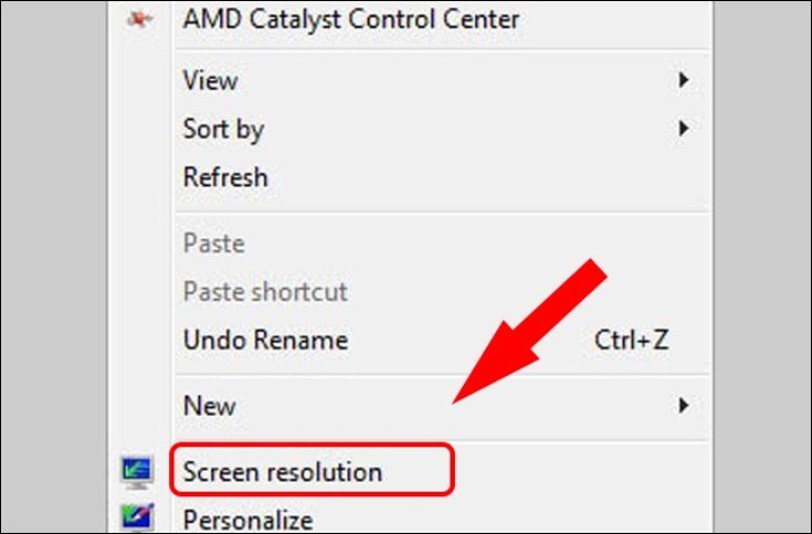 Thao tác chuột phải trên màn hình chính Windows 8/8.1, chọn Screen resolution để truy cập cài đặt hiển thị