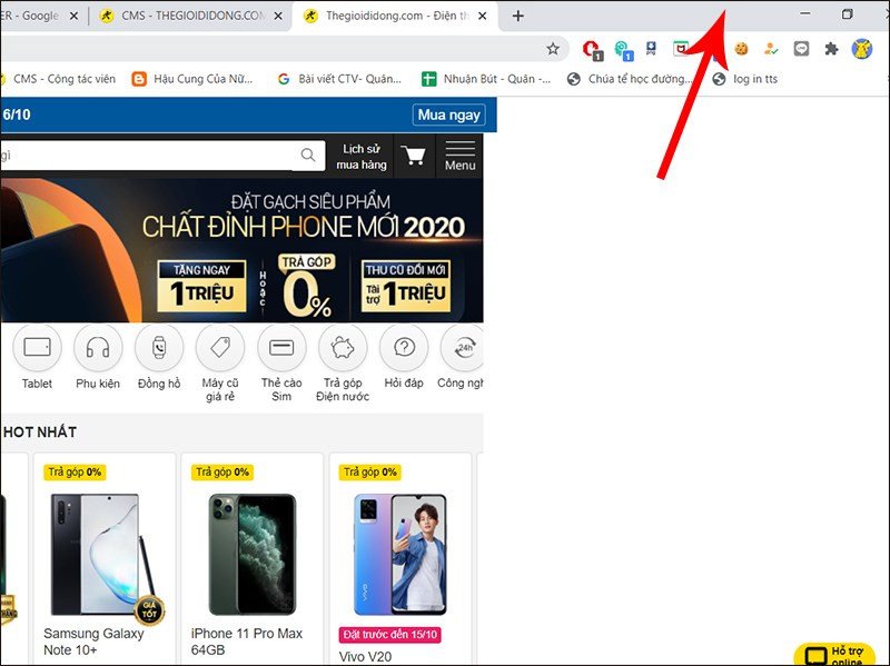 Thao tác kéo góc để chia màn hình laptop thành nhiều phần