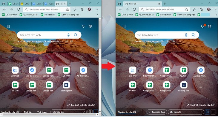 Thao tác kéo thả cửa sổ để chia đôi màn hình laptop