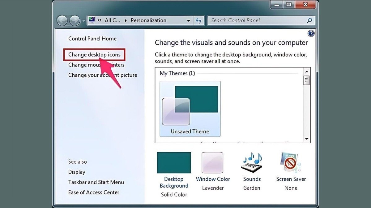 Thay đổi biểu tượng desktop để hiển thị ứng dụng trên màn hình chính laptop.