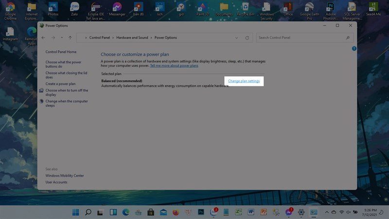 Thay đổi cài đặt kế hoạch nguồn điện trên laptop