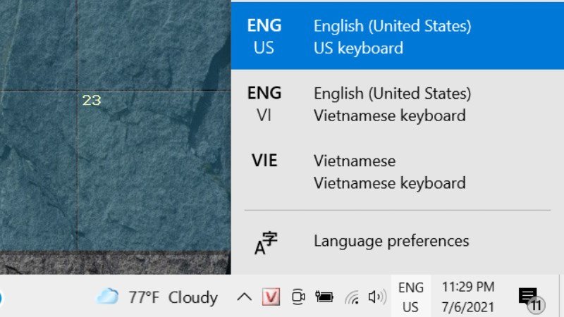 Thay đổi chế độ ngôn ngữ từ VI sang ENG trên thanh tác vụ để sửa lỗi
