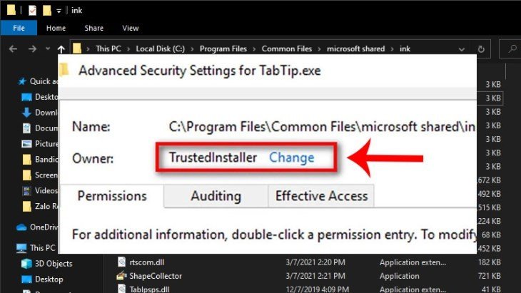 Thay đổi chủ sở hữu của file TabTib để có quyền chỉnh sửa