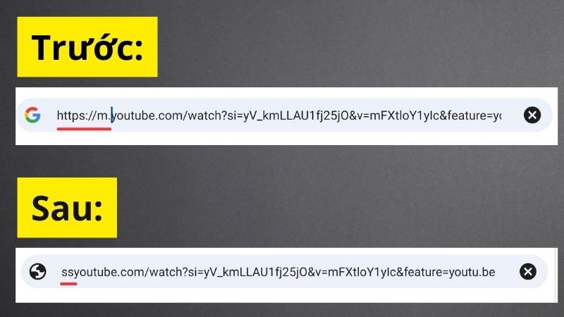 Thay đổi đường link YouTube để mở Savefrom.net trên điện thoại