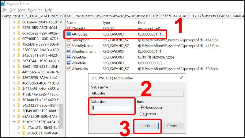 Thay đổi giá trị Attributes trong Registry Editor