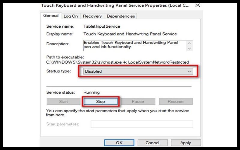 Thay đổi loại khởi động và dừng dịch vụ để vô hiệu hóa touchpad HP