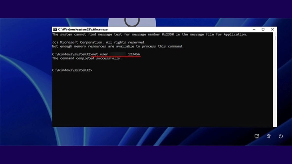 Thay đổi mật khẩu tài khoản người dùng Windows 11 bằng lệnh net user trong CMD